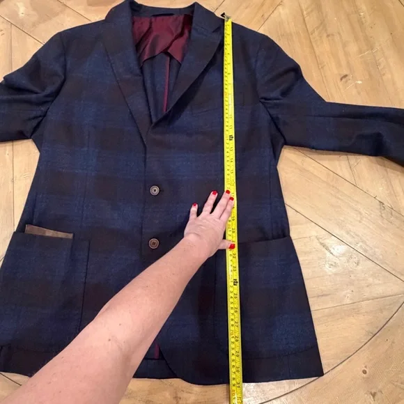 Luciano Barbera Men's Blue Plaid Blazer Made in Italy 46R 100% Wool Soft - Picture 7 of 16